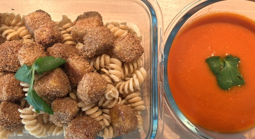 Crousti-halloumi du four, spirelli complets et coulis de tomate - Lundi